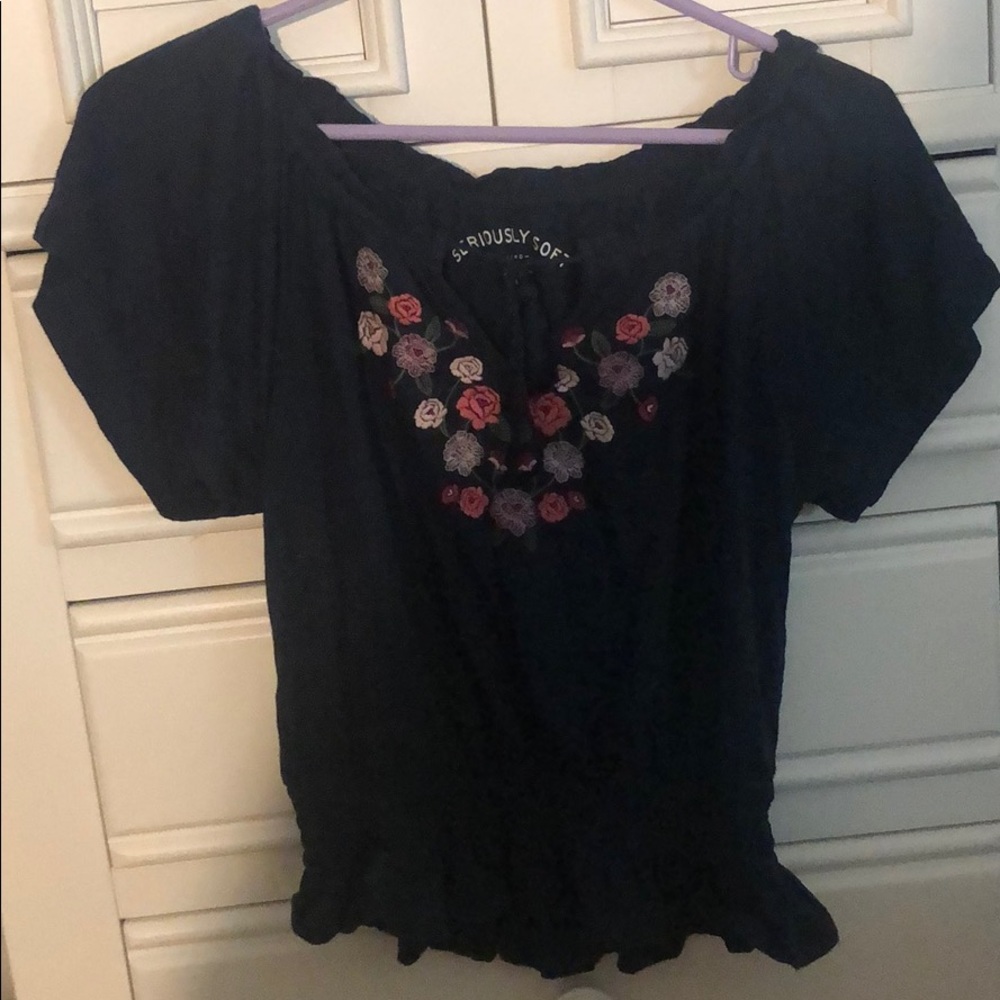 Seriously Soft Navy Blue Floral Top